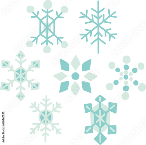シンプルな手描きの雪の結晶のイラストセット