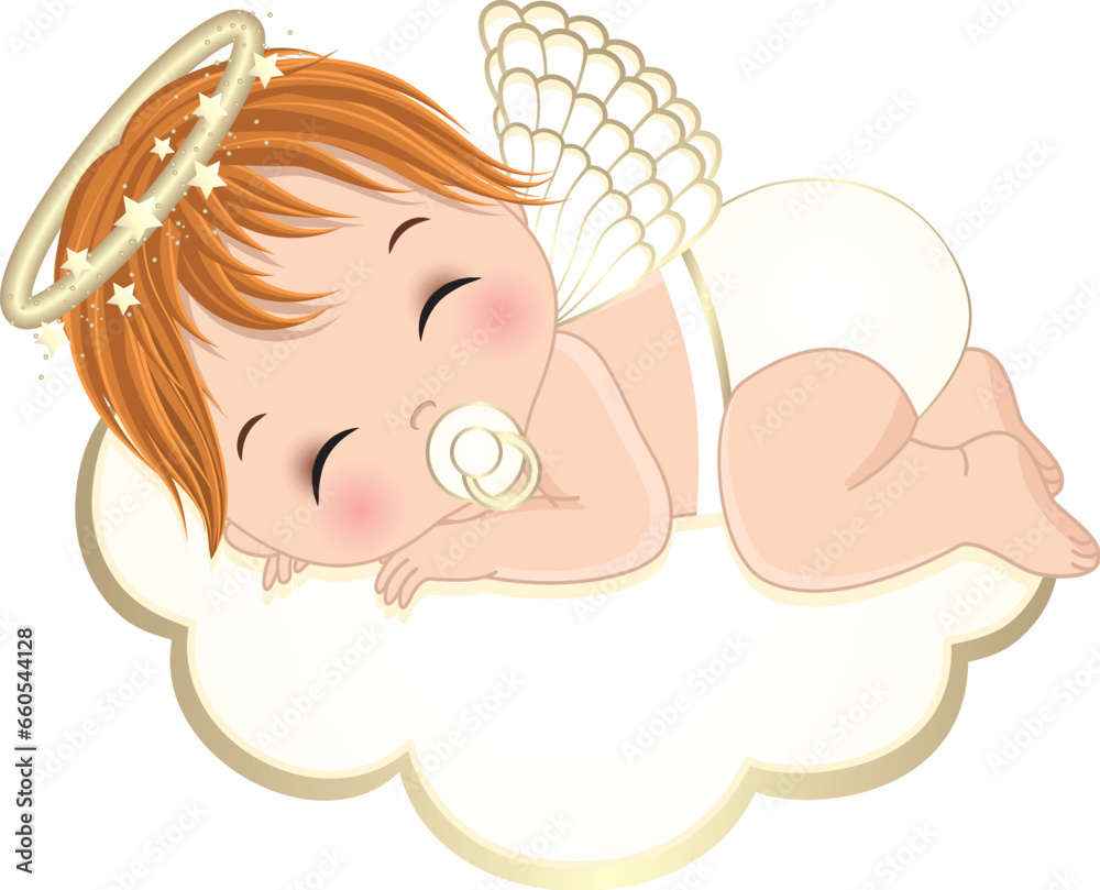 Vector Cute Angel Boy in White Diaper Sleeping on the Cloud Vector Cute Angel Boy in White Diaper Sleeping on the Cloud