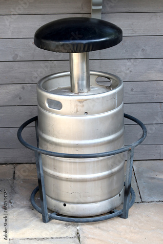 Metal bar stool made from beer keg
