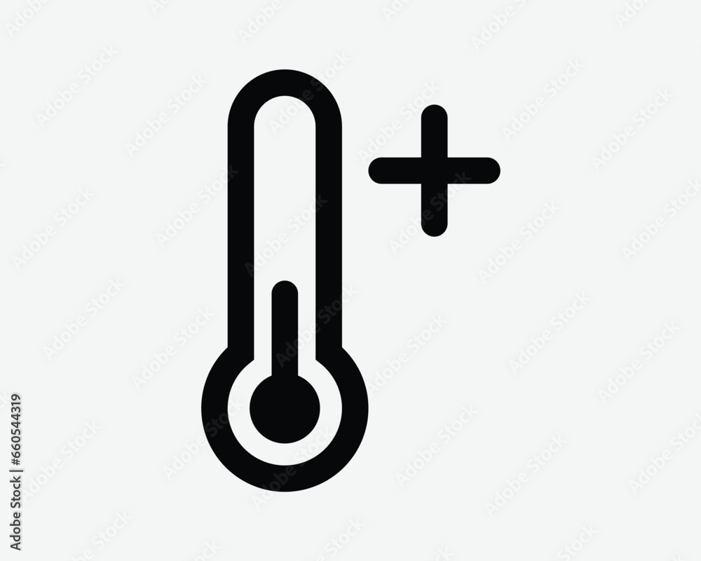 Thermometer Positive Temperature Hot Plus More Increase Up Raise Higher High Boil Heat Up Black White Shape Line Outline Icon Sign Symbol EPS Vector Thermometer Positive Temperature Hot Plus More Increase Up Raise Higher High Boil Heat Up Black White Shape Line Outline Icon Sign Symbol EPS Vector