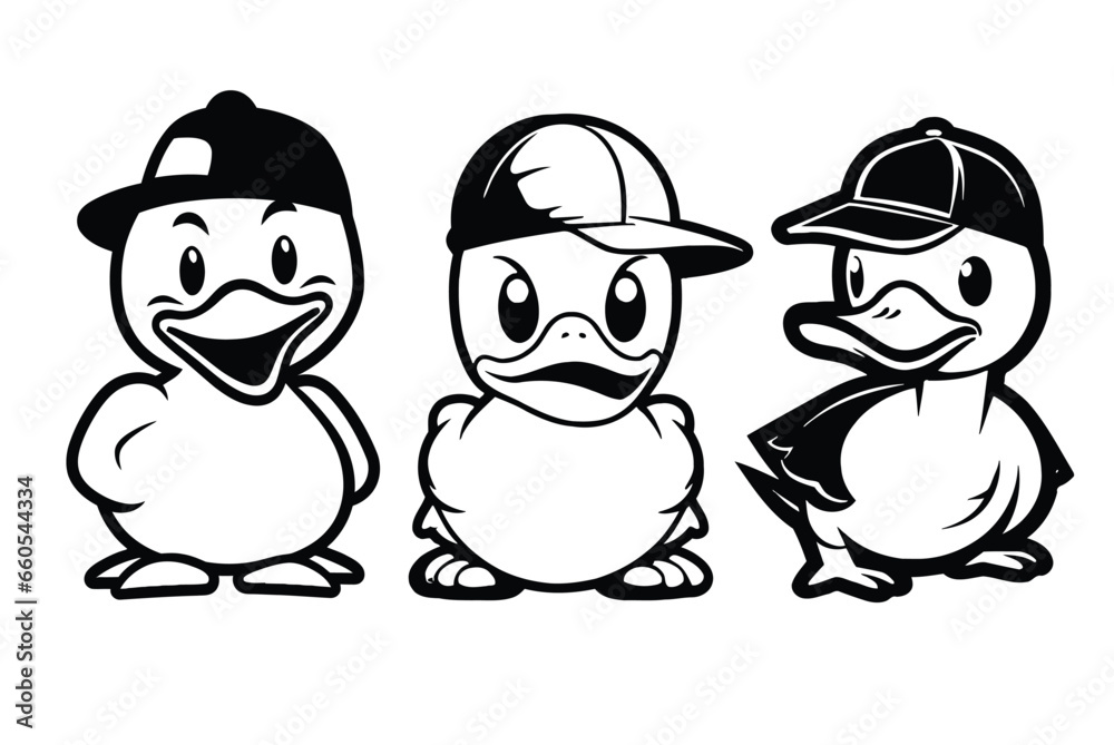 Obraz premium cute duck black and white logo vector illustration