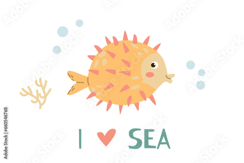 cute fugu fish with lettering - baby background