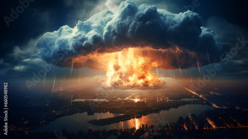 Conceptual image of a nuclear war exploding a city.