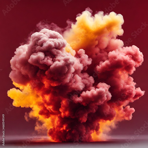 Amazing plume of red and yellow smoke  generative ai