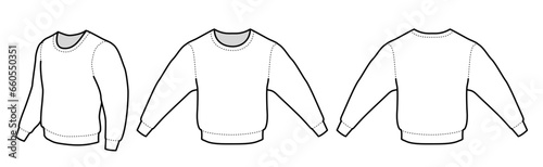 Mockup of a white Round neck Hoodie, long sleeve. Mockup template. Vector line drawn illustration. 