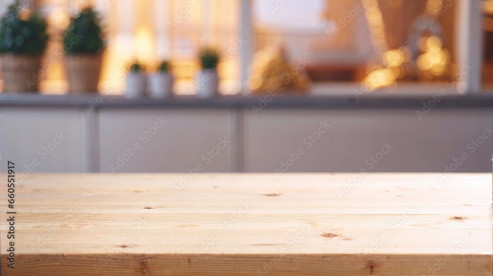 blank table blur kitchen background chrismas