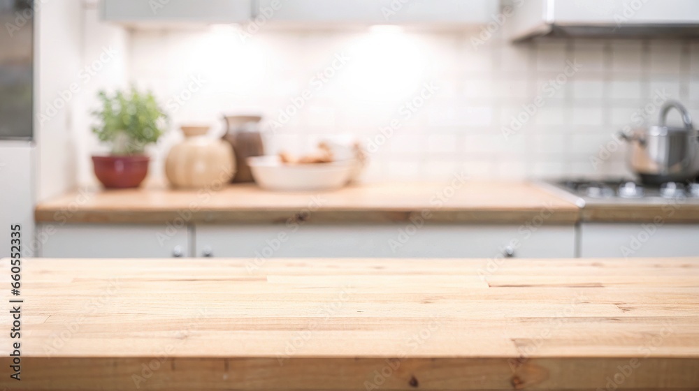 blank table blur kitchen background