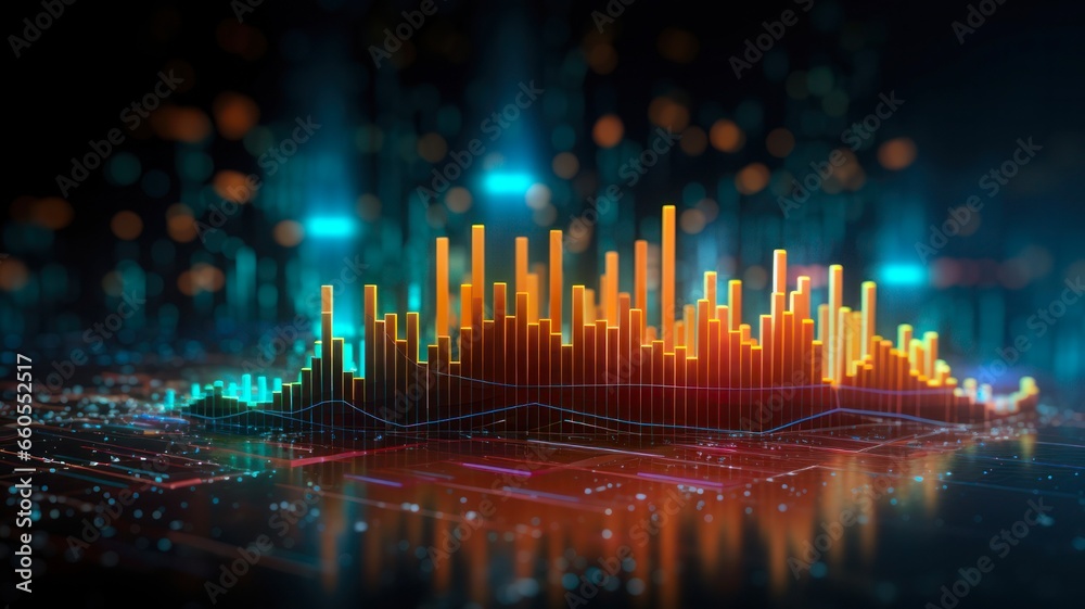Abstract 3D Render Background with Dot Particle Finance Graph: Complex and repeatable graphs for Investment and Financial Business Technology.