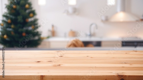 Fototapeta Naklejka Na Ścianę i Meble -  blank table blur kitchen background chrismas