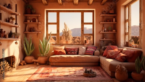 Anglo-Saxon Inspired Southwestern Fusion Living Room with AI Generated Graphics