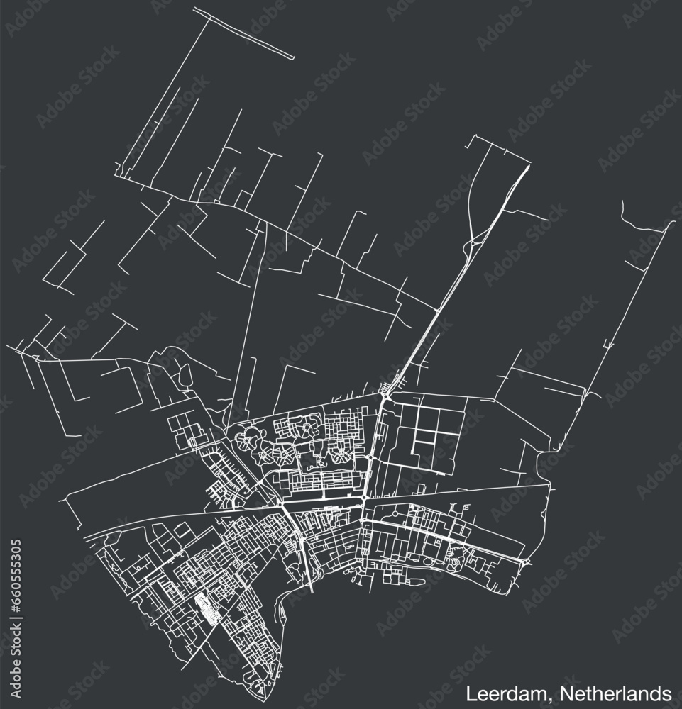 Detailed hand-drawn navigational urban street roads map of the Dutch city of LEERDAM, NETHERLANDS with solid road lines and name tag on vintage background