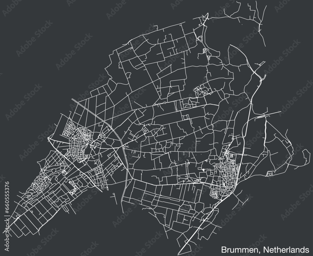 Detailed hand-drawn navigational urban street roads map of the Dutch city of BRUMMEN, NETHERLANDS with solid road lines and name tag on vintage background