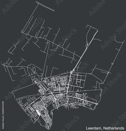 Detailed hand-drawn navigational urban street roads map of the Dutch city of LEERDAM, NETHERLANDS with solid road lines and name tag on vintage background