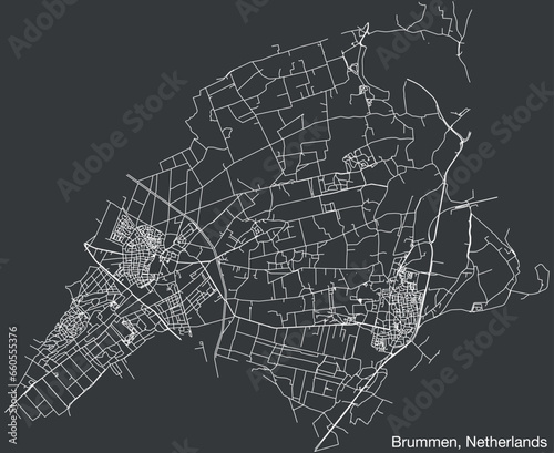 Detailed hand-drawn navigational urban street roads map of the Dutch city of BRUMMEN, NETHERLANDS with solid road lines and name tag on vintage background