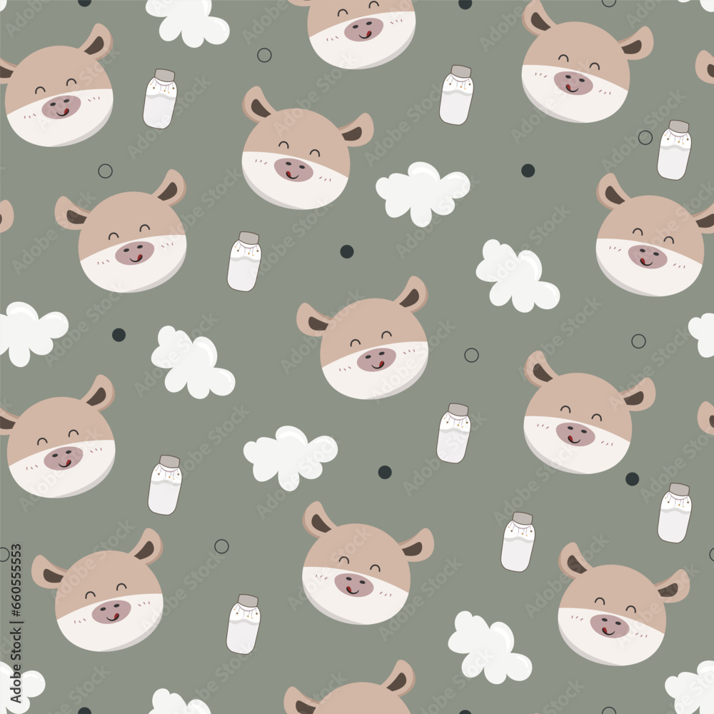 Vector cartoon and seamless pattern with cute cow cartoon animal background vector illustration 