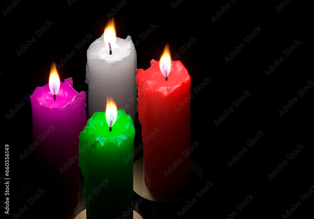 The candles of Advent. Fourth Sunday of Advent. Preparing for Christmas - 3D Illustration The candles of Advent. Fourth Sunday of Advent. Preparing for Christmas - 3D Illustration