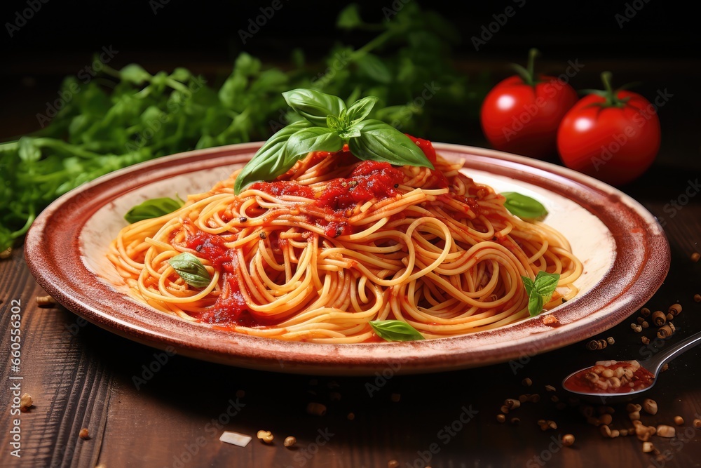 spaghetti with tomato sauce and basil - generative ai spaghetti with tomato sauce and basil - generative ai