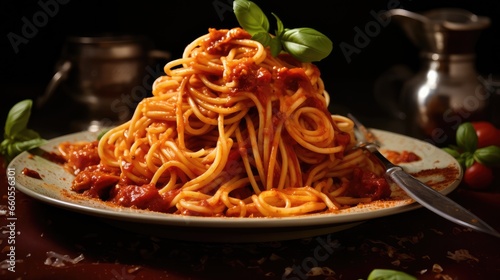 spaghetti with tomato sauce and basil - generative ai