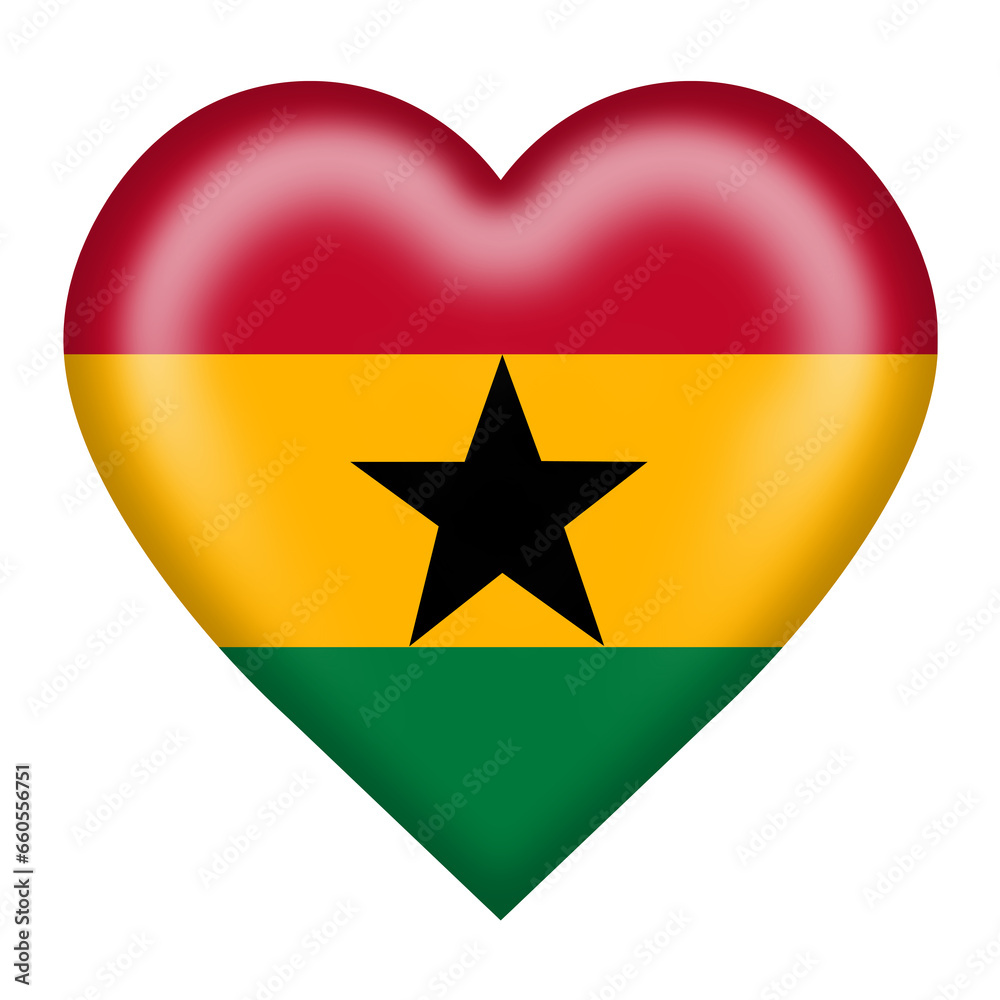 Ghana flag heart button with clipping path 3d illustration Ghana flag heart button with clipping path 3d illustration