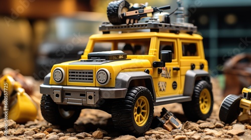 photo of a yellow jeep rubicon toy car photo