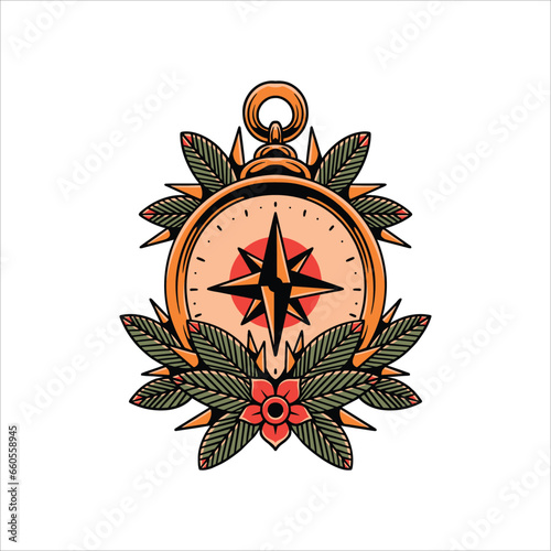 vintage compass tattoo vector design