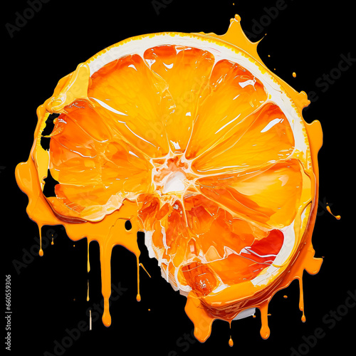 Plaster soczystej pomarańczy namalowany farba olejne. Czarne tło.