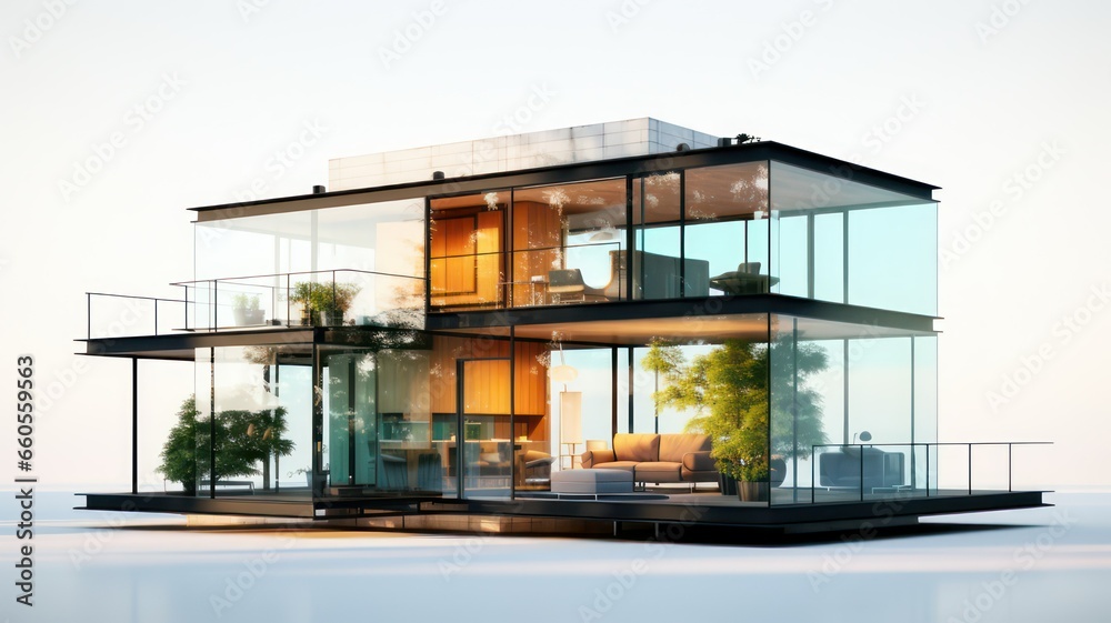 Fototapeta premium Modern glass house created with Generative AI
