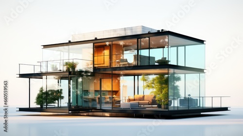 Modern glass house created with Generative AI