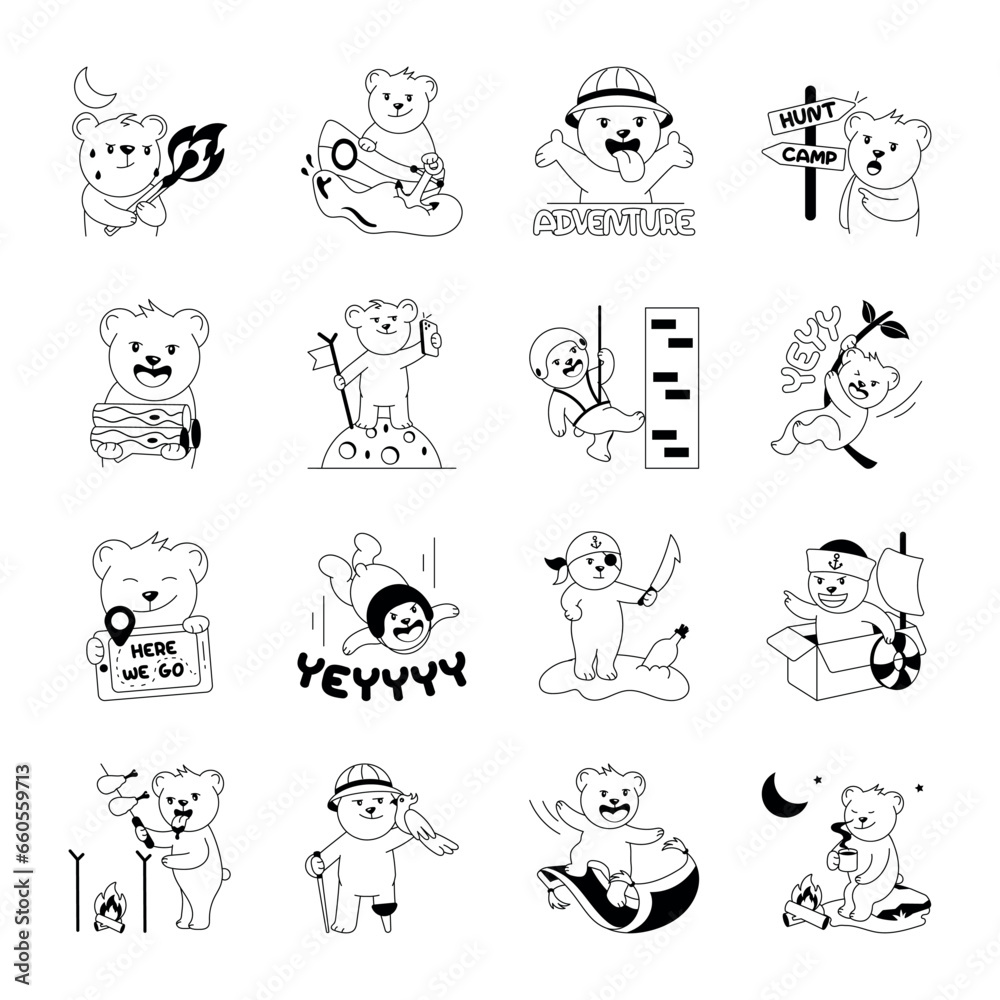 Set of Teddy Bear Glyph Stickers 

