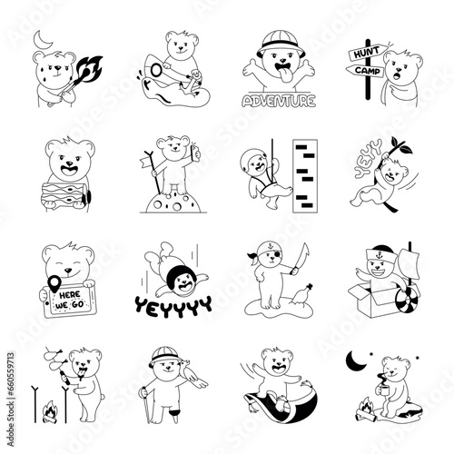 Set of Teddy Bear Glyph Stickers