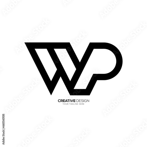 Letter Wp with modern unique shape creative line art negative space monogram logo