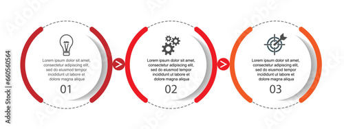 infographic template design, minimalist concept, interconnected circles with 3 steps, lines and colors in each step, good for your business presentation
