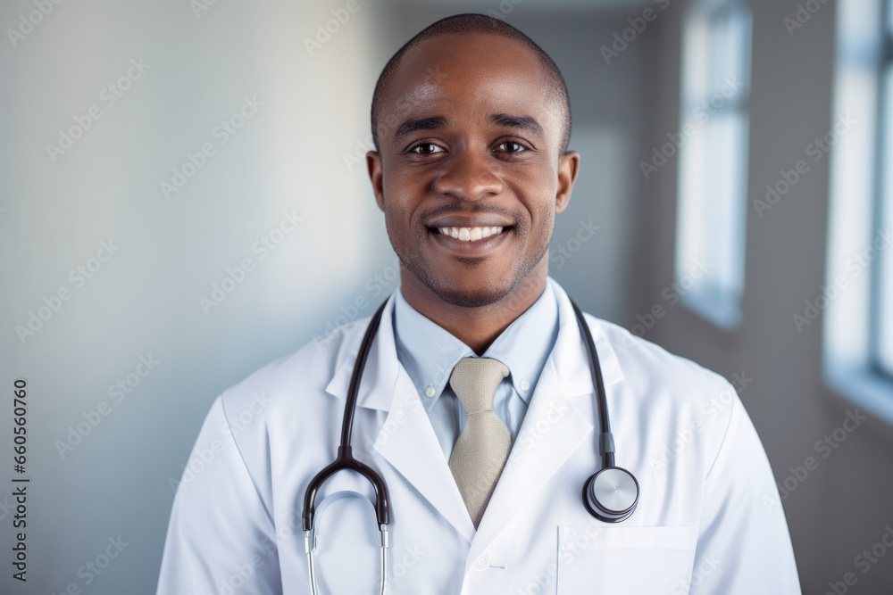 Confident Care: Smiling African American Doctor, Close-Up Portrait Confident Care: Smiling African American Doctor, Close-Up Portrait