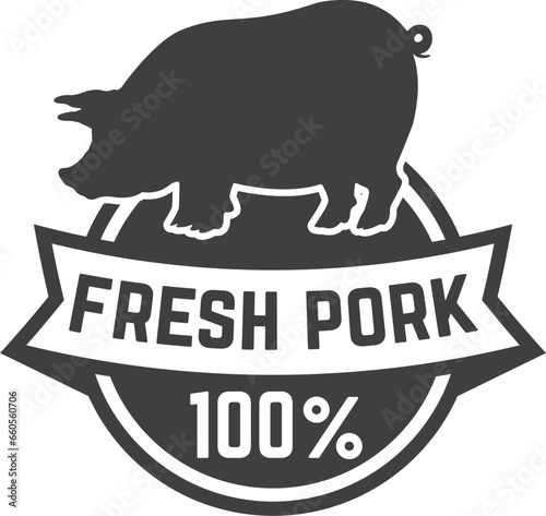 Farm fresh pork meat. Label template with pig meat