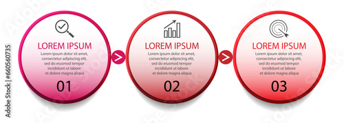 infographic template design, minimalist concept, interconnected circles with 3 steps, lines and colors in each step, good for your business presentation