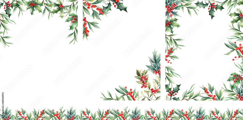 custom made wallpaper toronto digitalСollection of Christmas frames with green and red winter branches