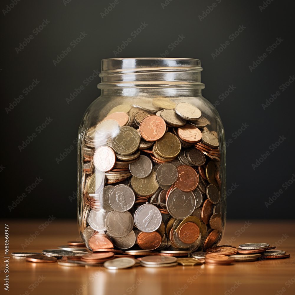 Saving with a display of coins, bills, or piggy bank, investment in securities. Saving with a display of coins, bills, or piggy bank, investment in securities.