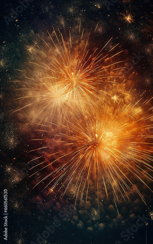 Holiday fireworks background,created with Generative AI tecnology. © henvryfo