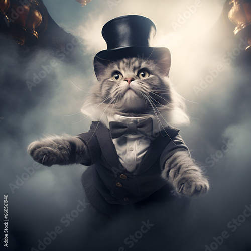 Fotografie, Obraz Mister Kater Katze in smoking Anzug mit Hut süß Mister tomcat cat in tuxedo suit