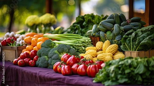 A neatly stacked pile of fresh organic vegetables ready for sale in a traditional store  emphasizing natural quality and health. Generative AI.