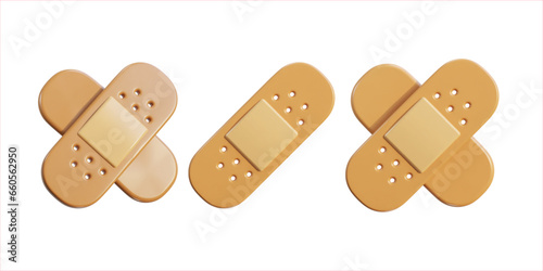 Medical plaster bandage icon set 3d render
