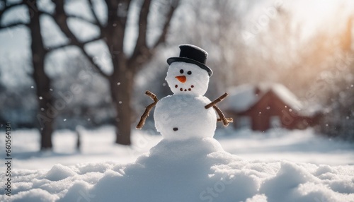  A snowman in a snow-covered backyard on Christmas day © Max