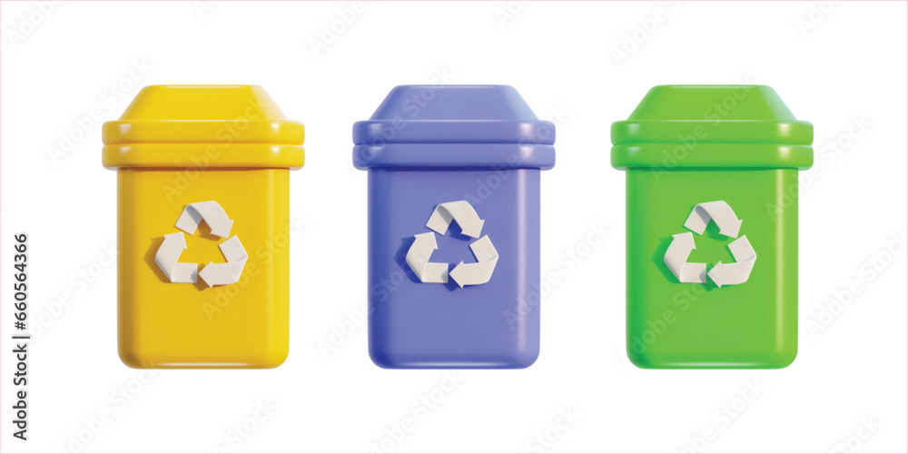 3d recycle and trash bin icon set vector illustration 3d recycle and trash bin icon set vector illustration