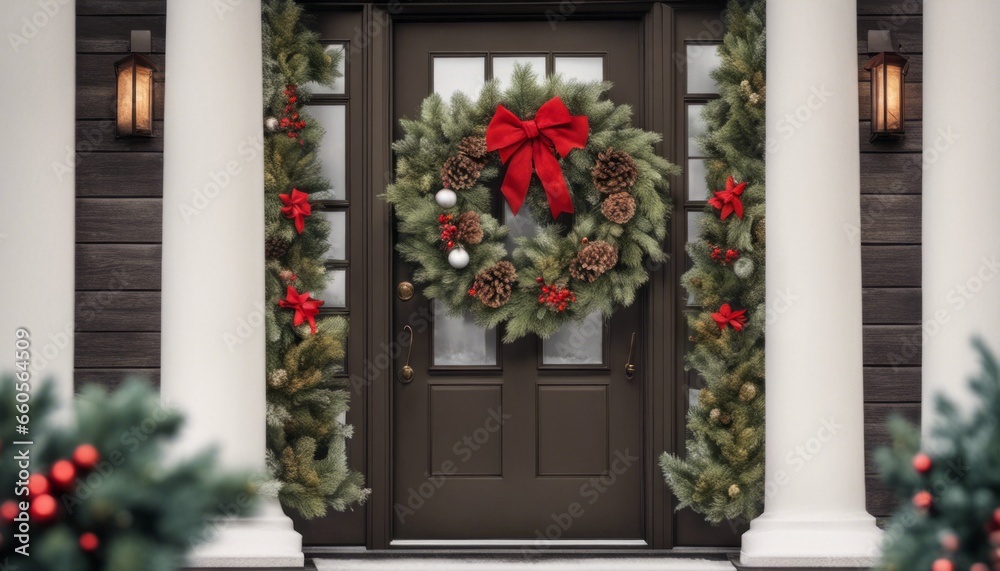 an image of a Christmas wreath on a front door, inviting viewers to 'Step into the Holiday [Blank Space]' with a personalized message.