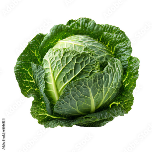 Green cabbage vegetable isolated on a transparent background. Concept of food.