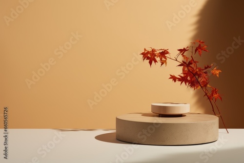 Autumn Theme Podium or Pedestal for Product Discount and Sale. Marketing and Brand Promotion Composition or Collage with Autumn Items