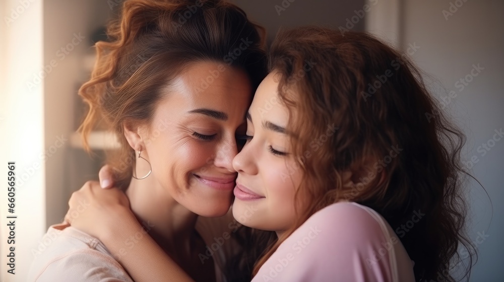 Mother day, cute asian teen girl hugging and kissing on the cheek, mature middle age mum. Love, kiss, care, happy smile enjoy family time. celebrate special occasion, happy birthday, merry Christmas. Mother day, cute asian teen girl hugging and kissing on the cheek, mature middle age mum. Love, kiss, care, happy smile enjoy family time. celebrate special occasion, happy birthday, merry Christmas.