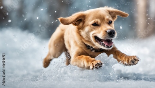 A lighthearted image of a dog slipping and sliding on icy patches, providing [Blank Space] for a funny caption