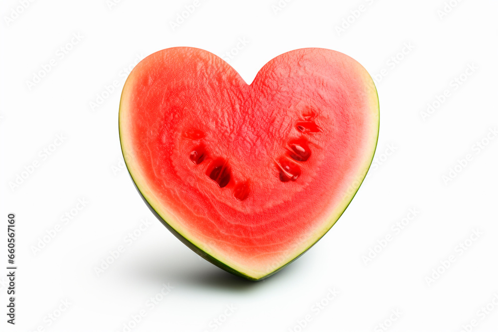 a piece of fresh watermelon in the shape of a heart. photorealistic. white background a piece of fresh watermelon in the shape of a heart. photorealistic. white background