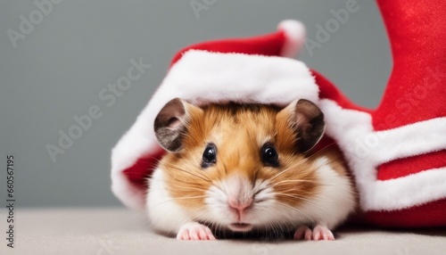 a lighthearted image of a hamster peeking out of a Christmas stocking